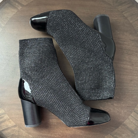 Sandro Captoe Glitter Black Patent Leather Sock Booties - Size 39 - NWOT - Picture 3 of 8